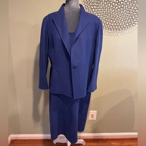 Talbots Petites 16P 100% Wool Blue Skirt Suit Set Blazer Dress Career